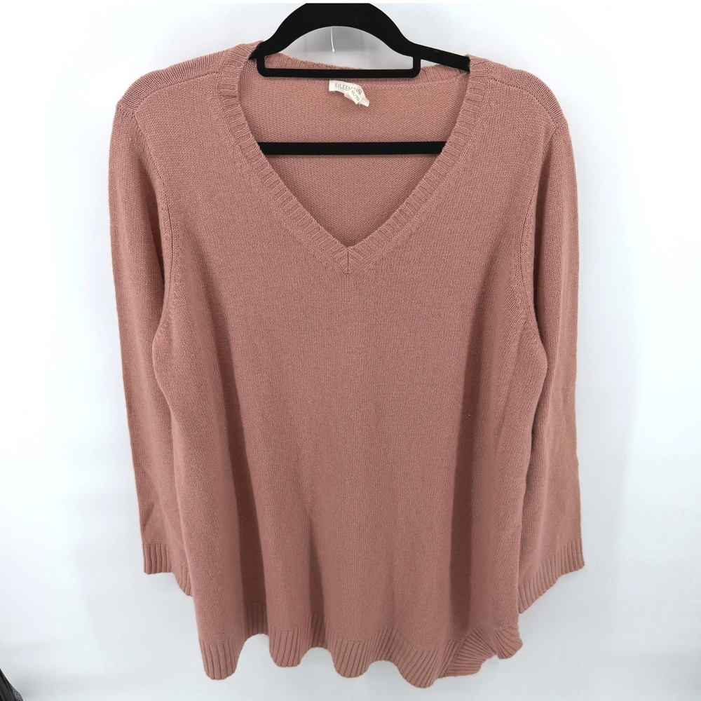 Eileen‎ Fisher Sweater Wool Yak Blend XL Pink Womens V-Neck Long Sleeve Pullover
